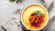 polenta em uma tigela com carne moída